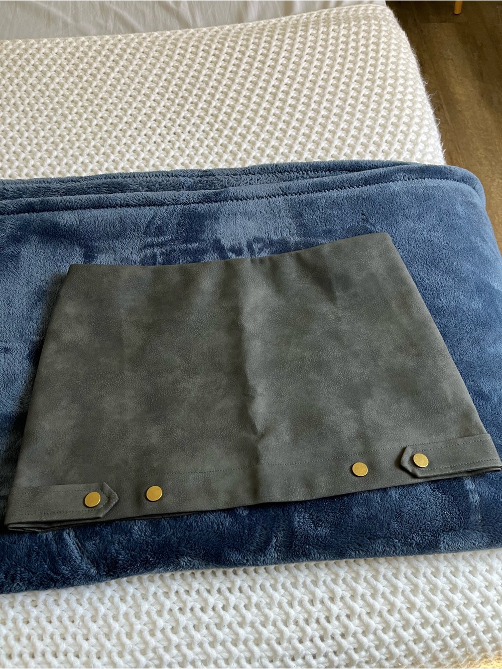 PrettyLittleThing Olive Green Faux Suede Mini Skirt with Gold Studs